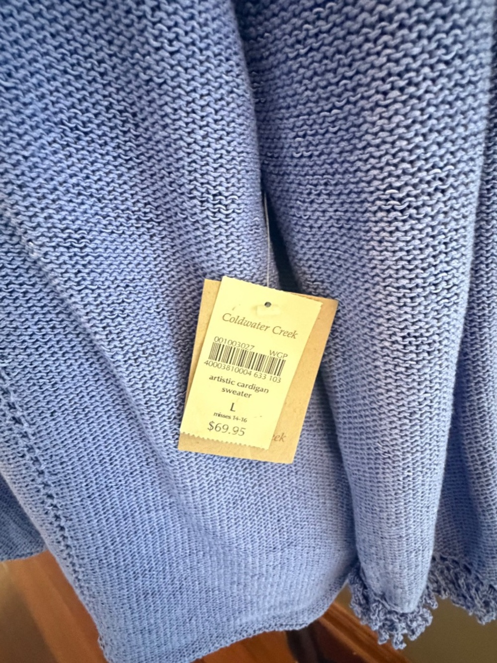 NWT Lavender Coldwater Creek Cardigan Sweater Fring Knit Scoop Neck, Size Large - Picture 16 of 16